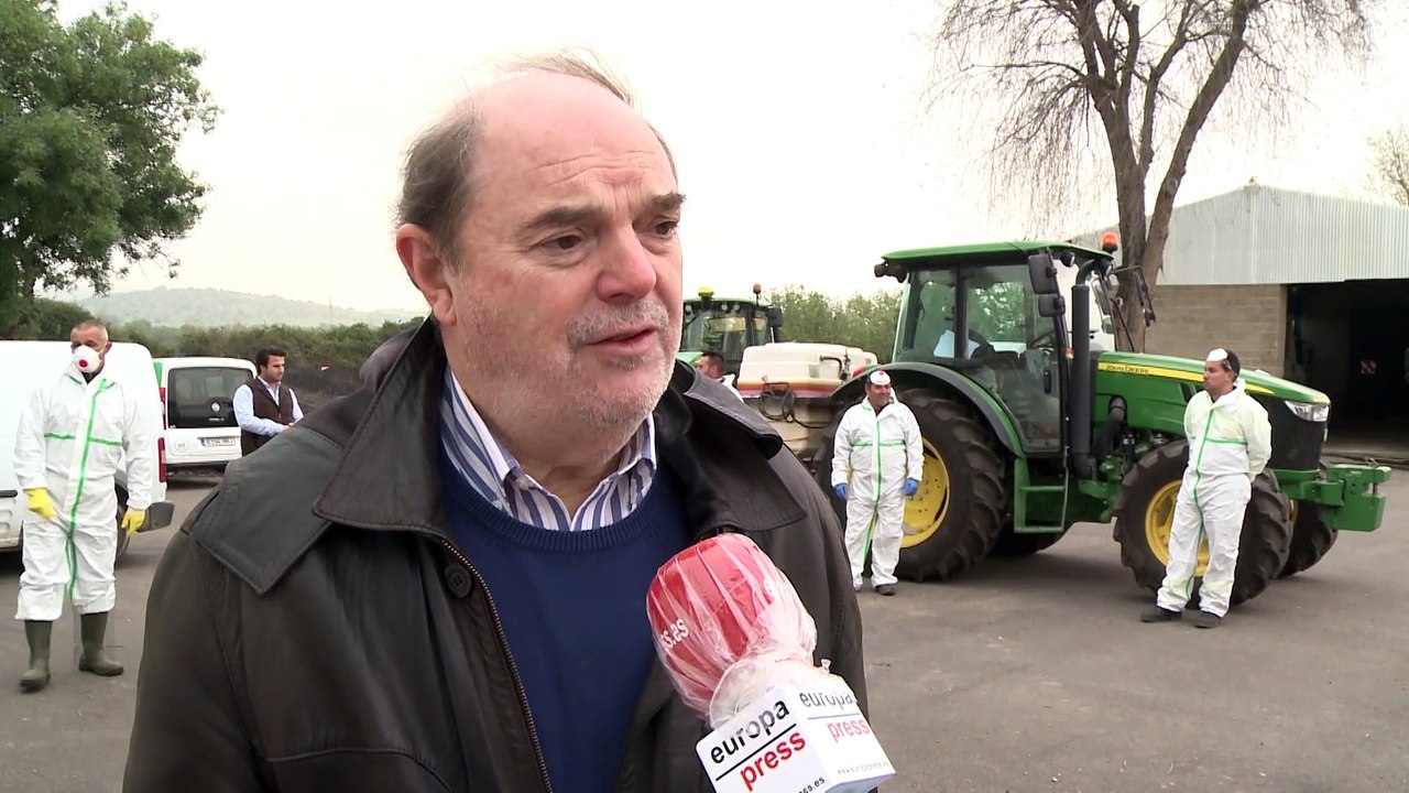Agricultores desinfectan de forma voluntaria la...