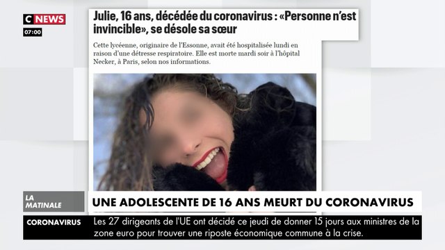Une adolescente de 16 ans meurt du Coronavirus