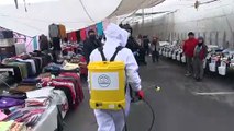 Dezenfeksiyonu yapılan halk pazarında maske ve eldiven dağıtıldı - KAHRAMANMARAŞ