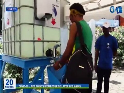 RTG / Covid 19 - Des points d’eau déposés à chaque rue pour se laver les mains, cette initiative a été mise en place par la SEEG