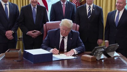 美 코로나19 대응 경기부양 법 발효...트럼프 서명 / YTN