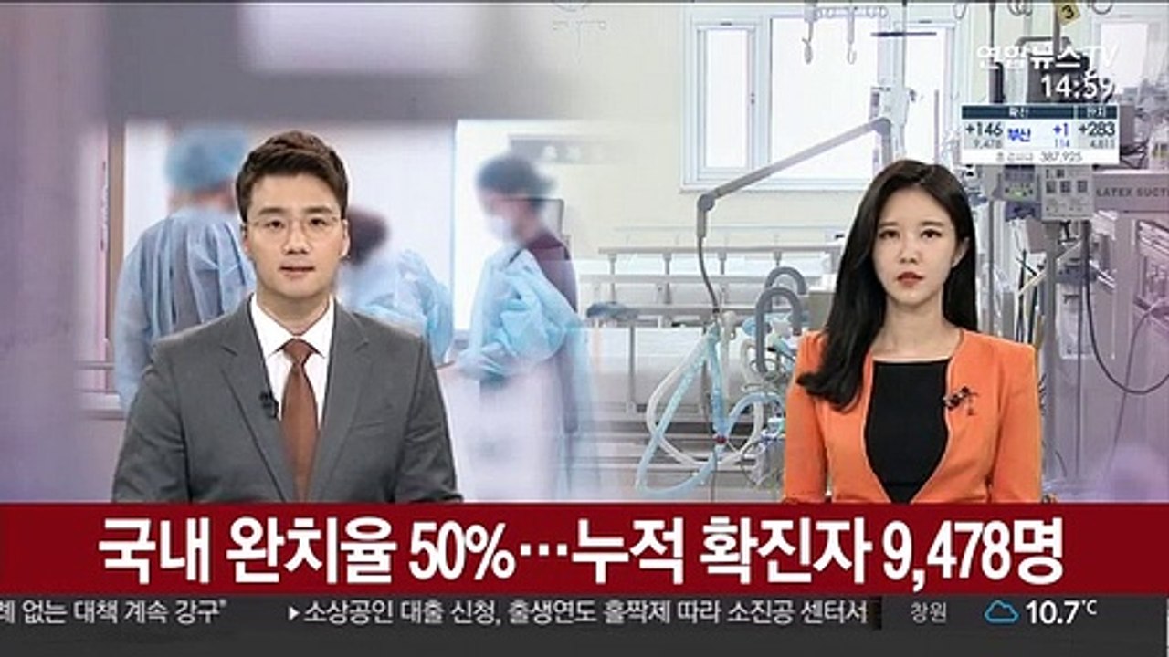 코로나19 국내 완치율 50%…누적 확진자 9,478명