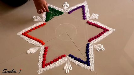 Best Star, Shaped Rangoli, design For, Diwali  Rangoli ,Using Fork ,Bottle  Sneha J