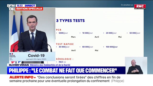 Olivier Véran: Nous atteindrons les 50.000 tests par jour par PCR d'ici la fin du mois d'avril