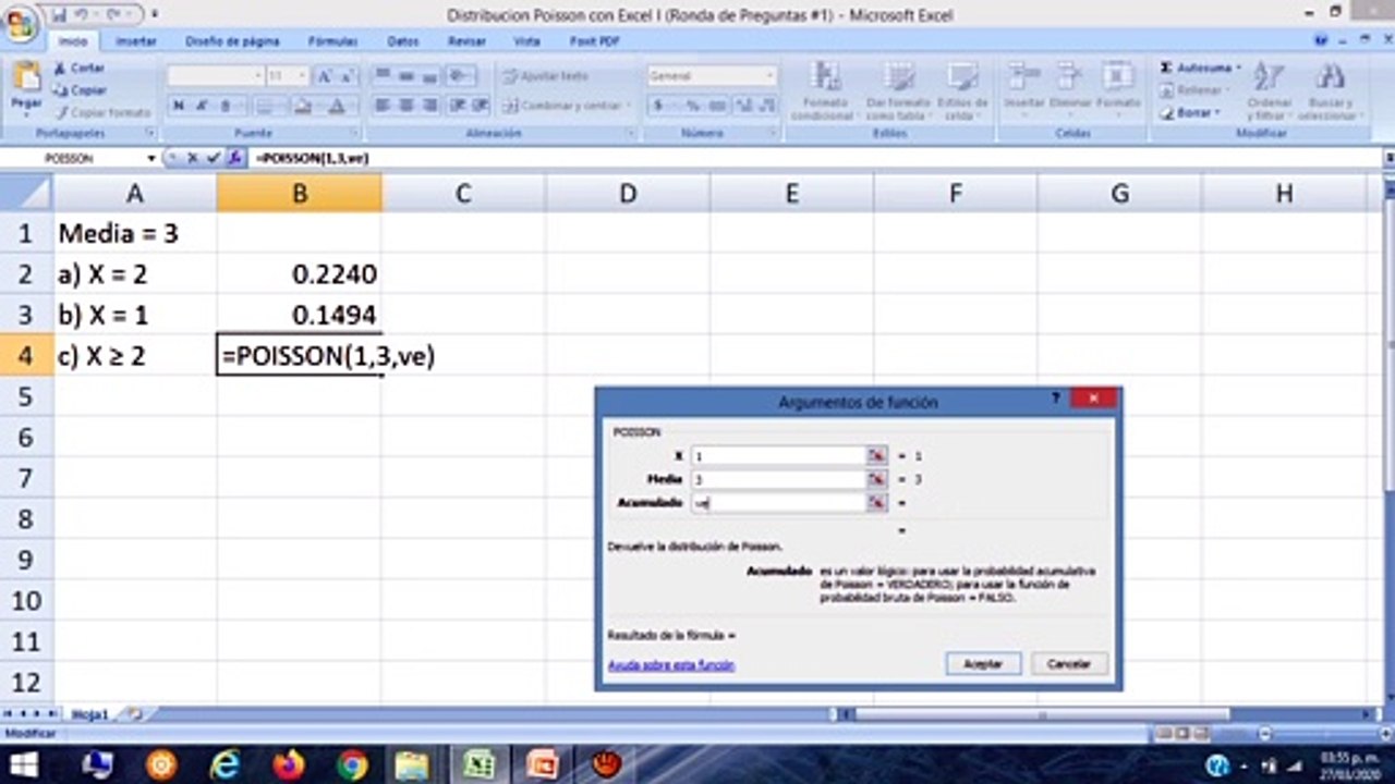 Distribución Poisson con Excel (RP #1)