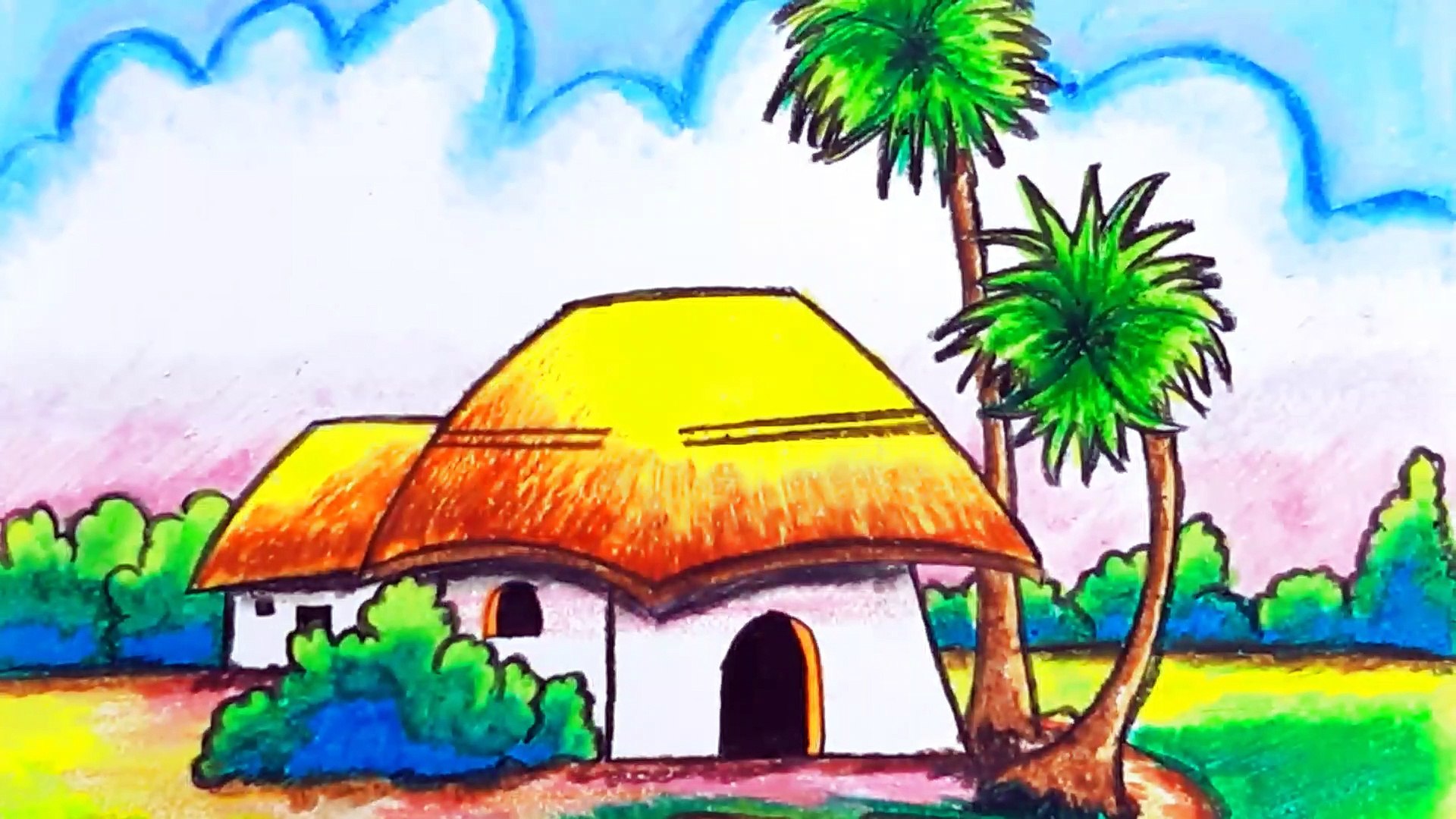 village drawing for kids