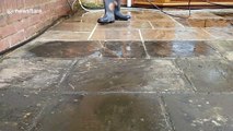 Incredibly satisfying pressure washing patio tiles during coronavirus lockdown