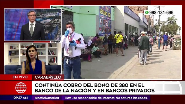 Primera Edición: Continúa cobro del bono de 380 soles en el Banco de la Nación y bancos privados