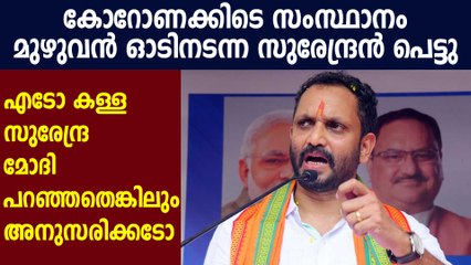 കാസര്‍ഗോഡ് നിന്ന് തിരുവനന്തുപുരത്തേയ്ക്ക് ഒളിച്ചു കടന്ന് സുരേന്ദ്രന്‍  : Oneindia Malayalam