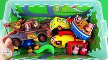 Learn characters, vehicles, colors for kids with Princess Holly, Ben Elf, Peppa Pig, etc toys in box