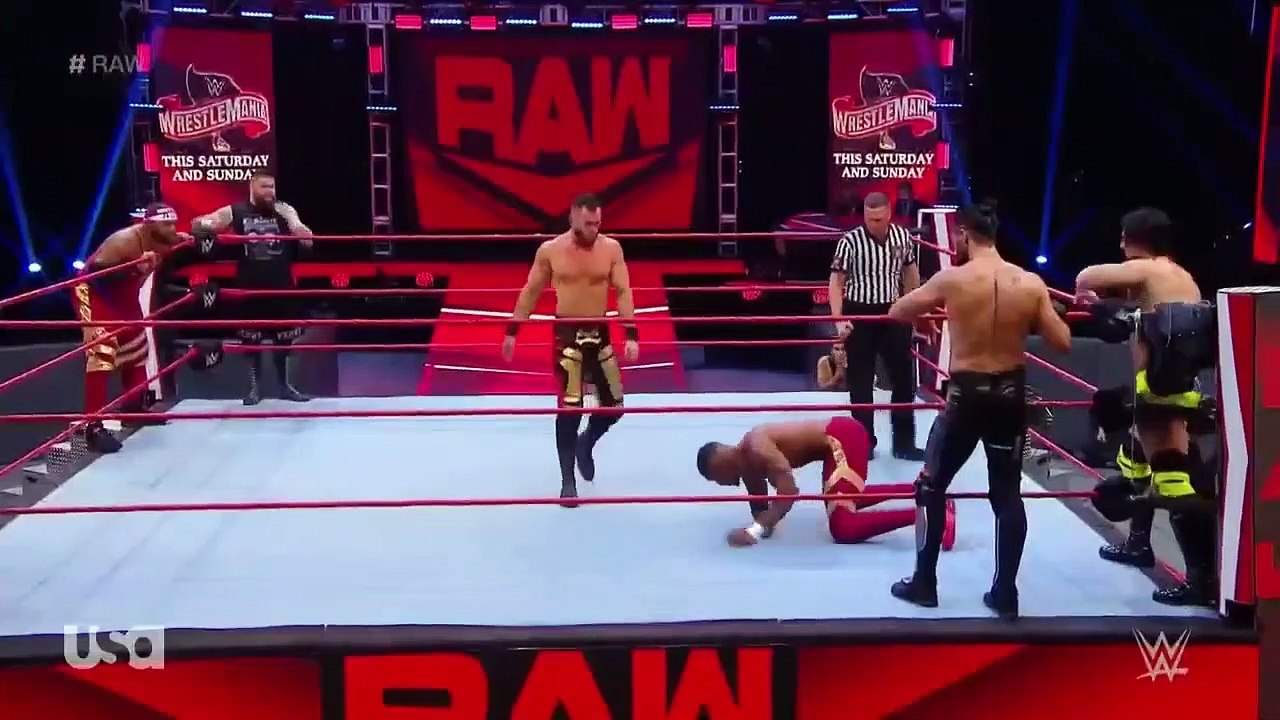 Street Profits and Kevin owens vs Seth Rollins, Angel Garza and Auston Theory