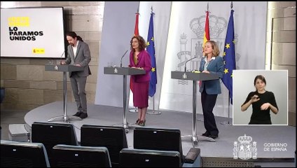 Rueda de prensa posterior al Consejo de Ministros de María Jesús Montero, Pablo Iglesias y Nadia Calviño