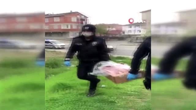 Polis ekipleri, sokak hayvanlarını elleriyle besledi