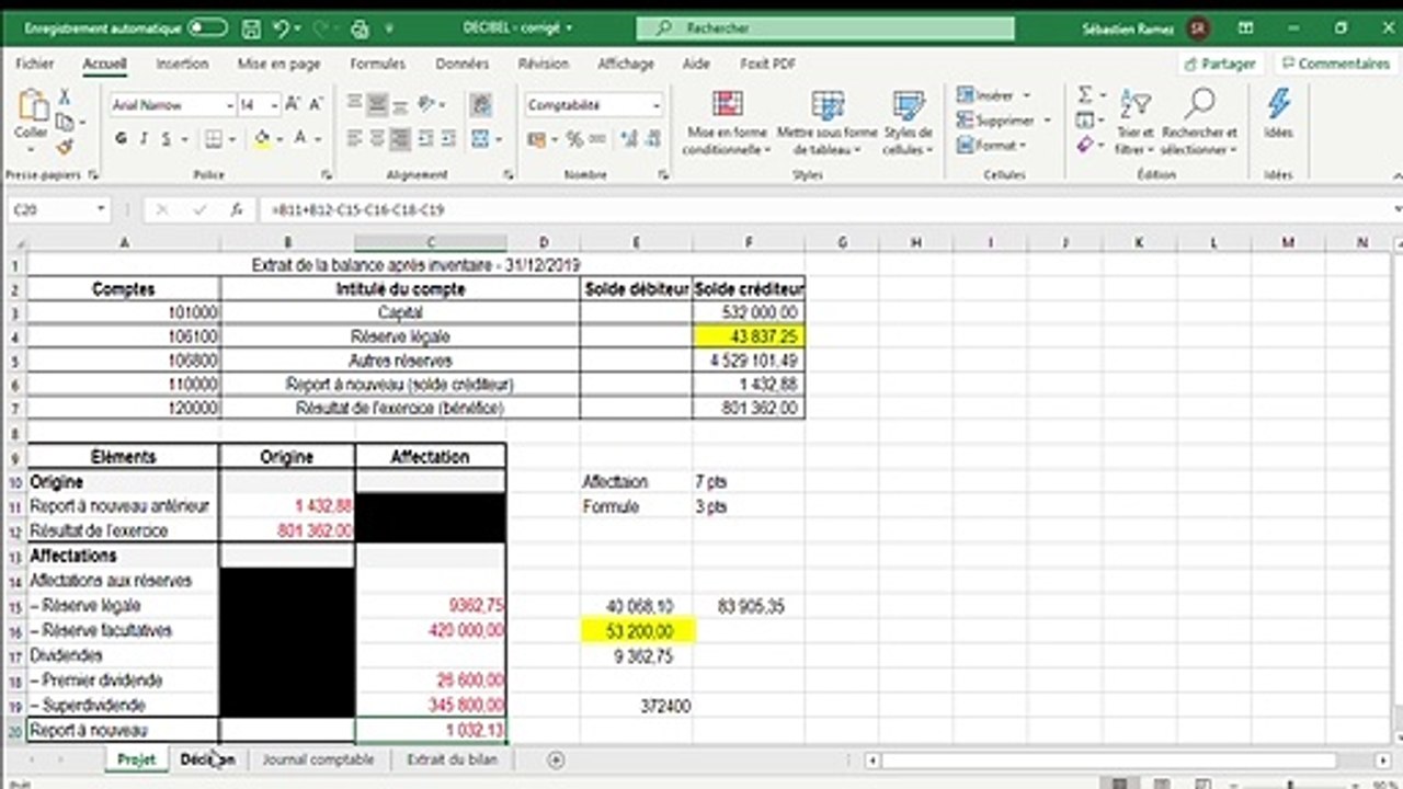 DECIBEL - corrigé - Excel