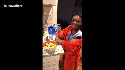 'Green milk' April Fool's prank leaves older boy nonplussed and little girl in shock