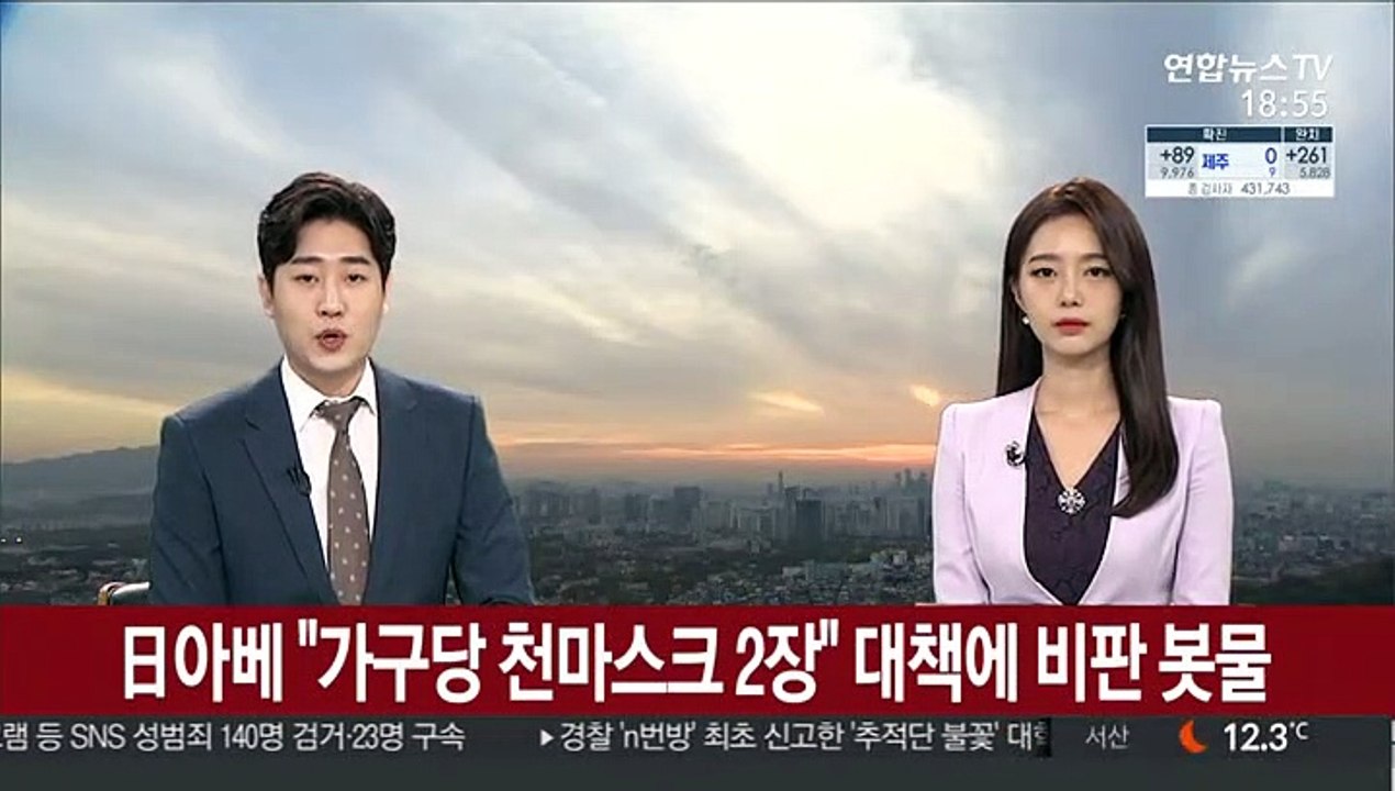 日아베 "가구당 천마스크 2장" 대책에 비판 봇물