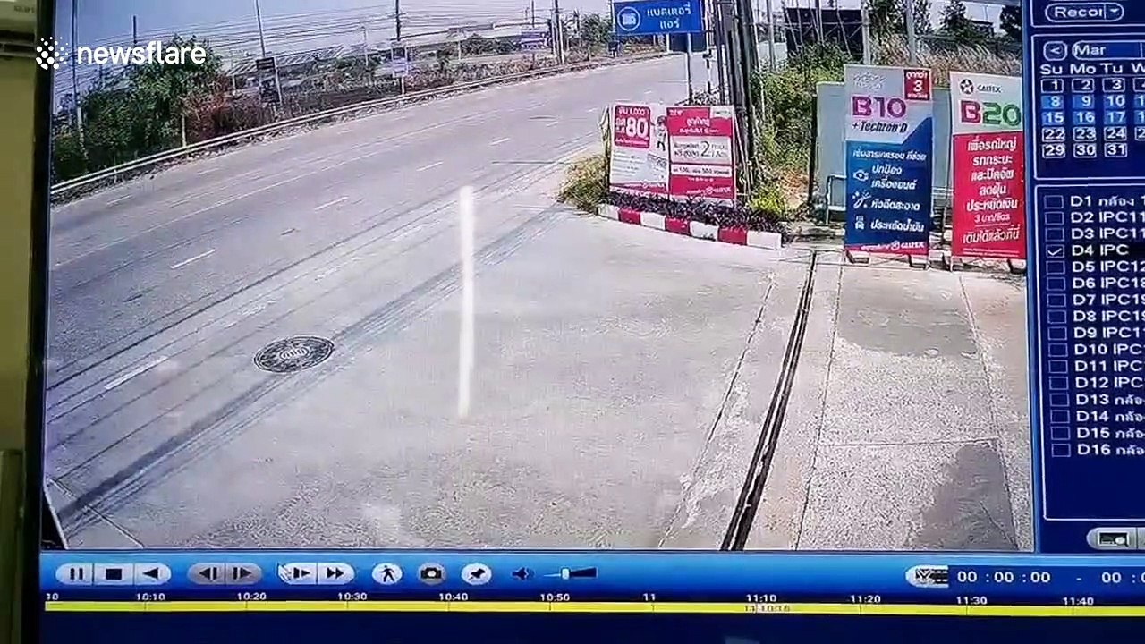 Thai woman miraculously escapes death after being thrown under bus from motorcycle
