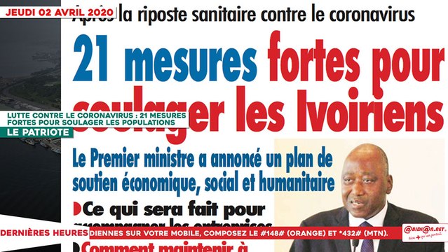 Le Titrologue du 02 avril 2020 : Lutte contre le coronavirus, 21 mesures fortes pour soulager les populations