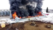 Drone Captures Footage of Collapsed Burning Barn