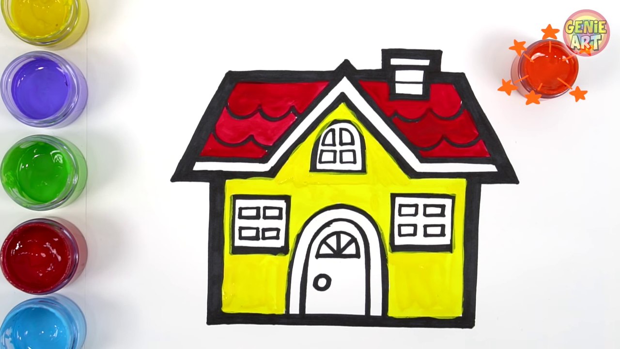 Let's learn to glitter House drawing and coloring - GENiEART -
