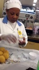 At least she's wearing a glove