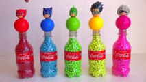 Learn Colors With Animal - 5 Pj Masks Bottles with Balls Beads, Learn Colors with Coca Cola Surprise Bottles Toy