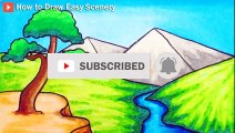 How to Draw Easy Scenery   Drawing River and Mountain Scenery Step by Step with Oil Pastels