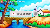 How to Draw Easy Scenery   Drawing Simple Bridge Scenery Step by Step with Oil Pastels