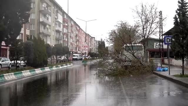 Şiddetli rüzgar nedeniyle ağaçlar devrildi, bir apartmanın çatısı uçtu - KIRKLARELİ
