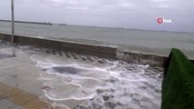 Fırtına nedeniyle Marmara'da dev dalgalar... Demir korkuluklar kırıldı, sahil suyla dolup taştı