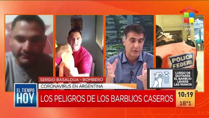 Un bombero, un aerosol y el peligro de algunos barbijos