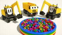 -excavator and Dump Truck Ball Pit Show - Learn Colors With Soccer Balls for Kids