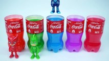Aprender colores con Coca Cola sorpresa botellas con PJ máscaras sorpresa juguetes