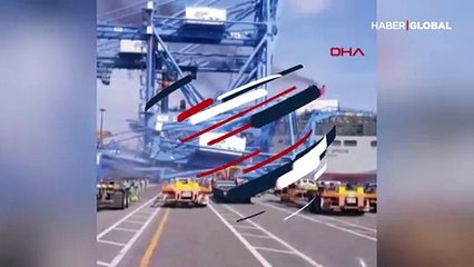 Konteyner gemisi limanda bulunan bir gemi ve 3 vince çarptı