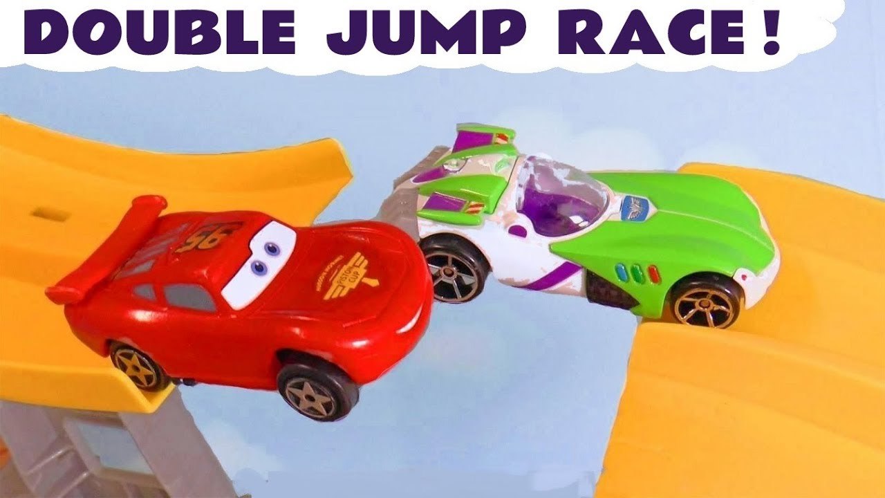 Hot Wheels Cars Jump Race with Disney Pixar Lightning McQueen and Paw Patrol Mighty Pups vs Funny Funlings in this Family Friendly Full Episode English Toy Story from a Family Channel