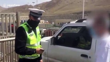 Chinese motorist drives over pedestrian overpass to make U-turn