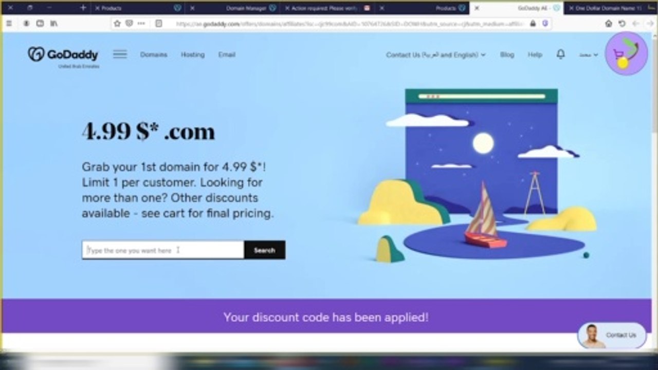شراء دومين شبه مجاني من موقع GoDaddy و تركيب هذا الدومين على المدونة