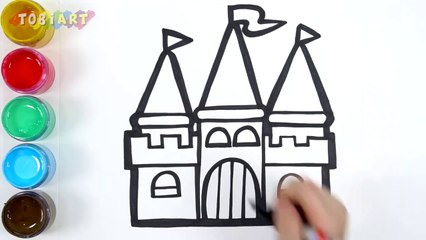 Let's learn to glitter Castle drawing and coloring for kids - TOBiART #GENiEART -