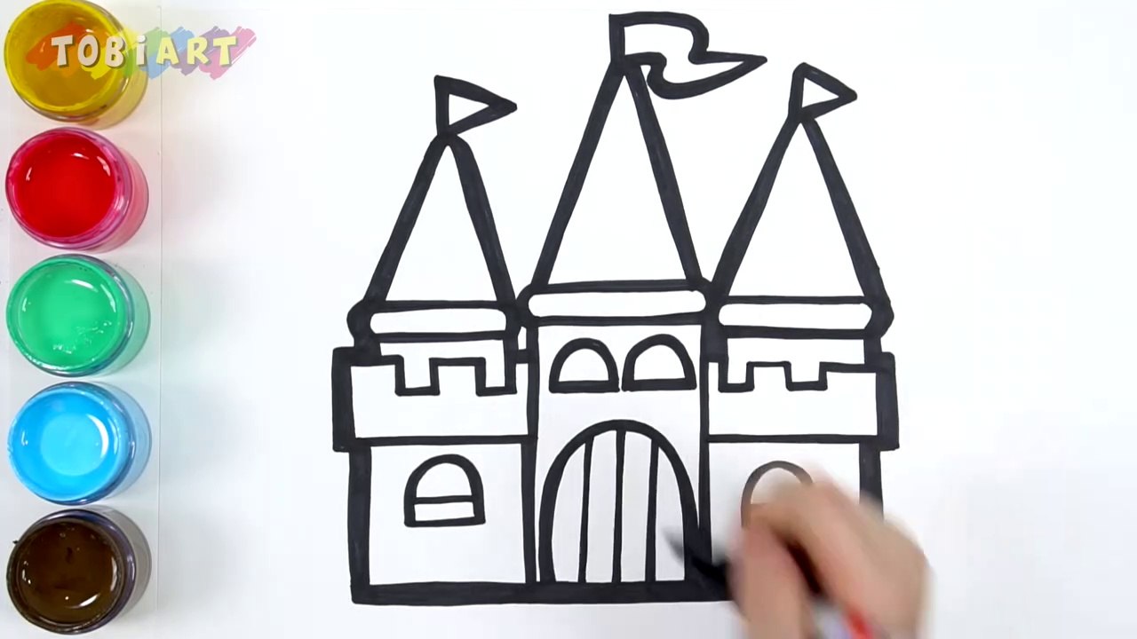 Let's learn to glitter Castle drawing and coloring for kids - TOBiART #GENiEART -