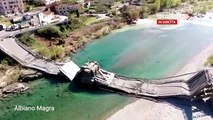 Drone volant au dessus du pont effondré entre la Ligurie et la Toscane (Italie)