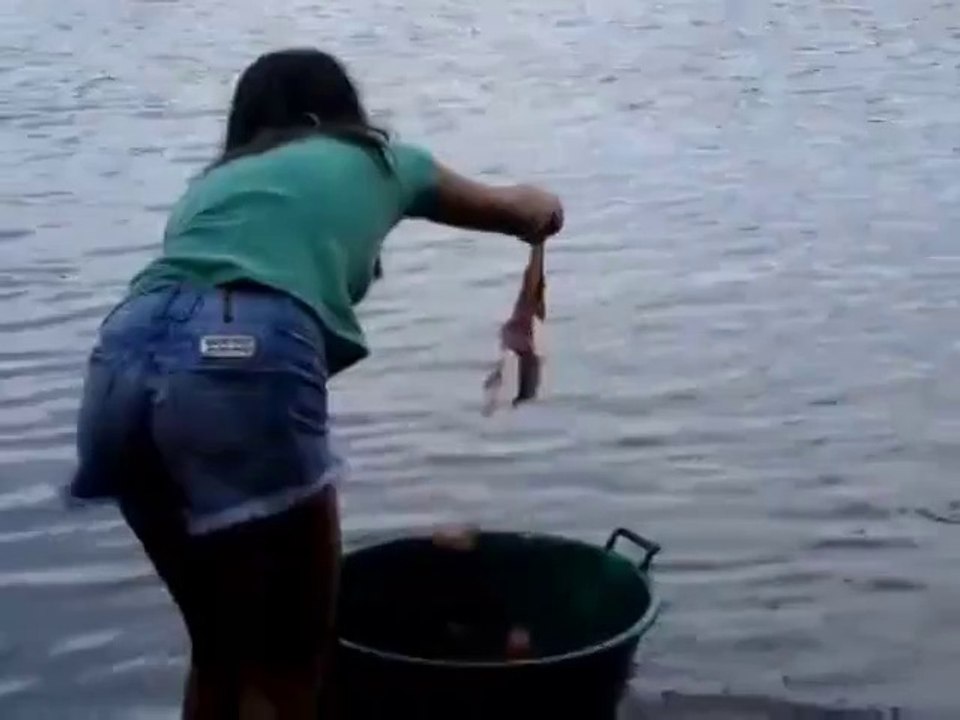 Voilà comment on pêche des piranhas au brésil : la main dans l'eau