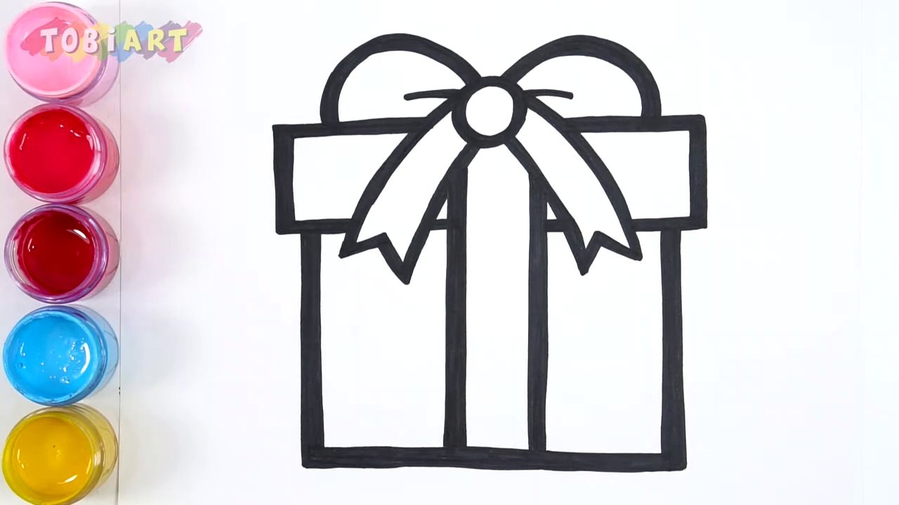 Let's learn to glitter Giftbox drawing and coloring for kids - TOBiART #GENiEART -