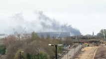 Smoke billows over Sunderland's Stadium of Light football ground during April 9 fire.