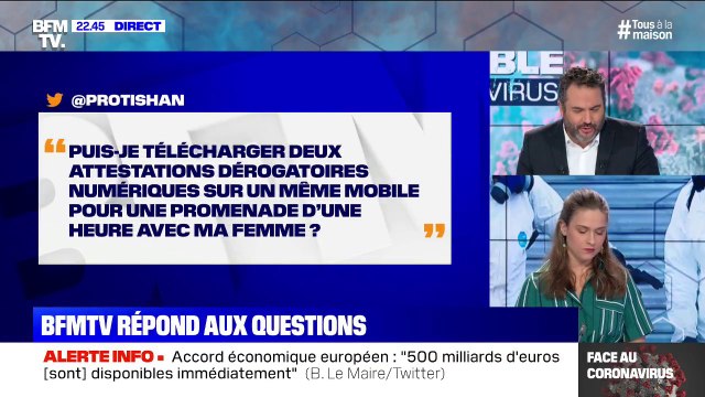 Puis-je télécharger deux attestations dérogatoires sur un même mobile pour une promenade d'une heure avec ma femme ?