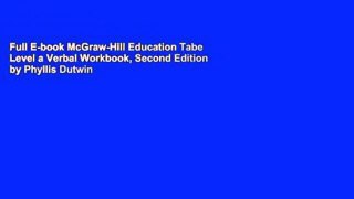 Full E-book McGraw-Hill Education Tabe Level a Verbal Workbook, Second Edition by Phyllis Dutwin