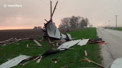 Truck overturned and barn destroyed by powerful Illinois winds