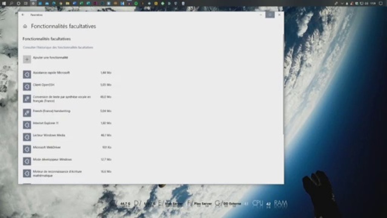 Désinstaller des fonctionnalités facultatives dans Windows 10