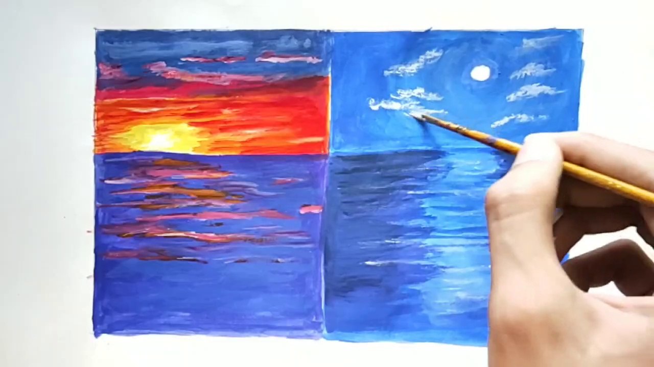 Acrylic painting of beautiful day and night