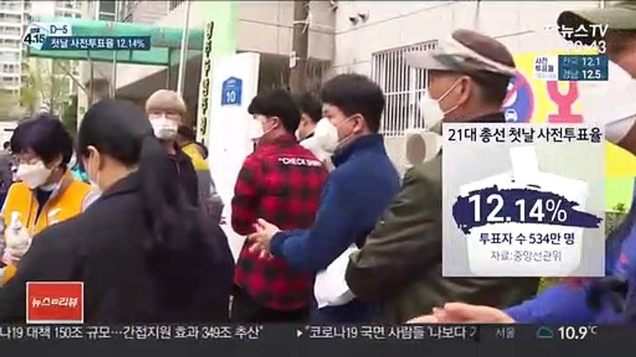 [선택 4·15] 사전투표 첫날 투표율 12.14%…역대 최고
