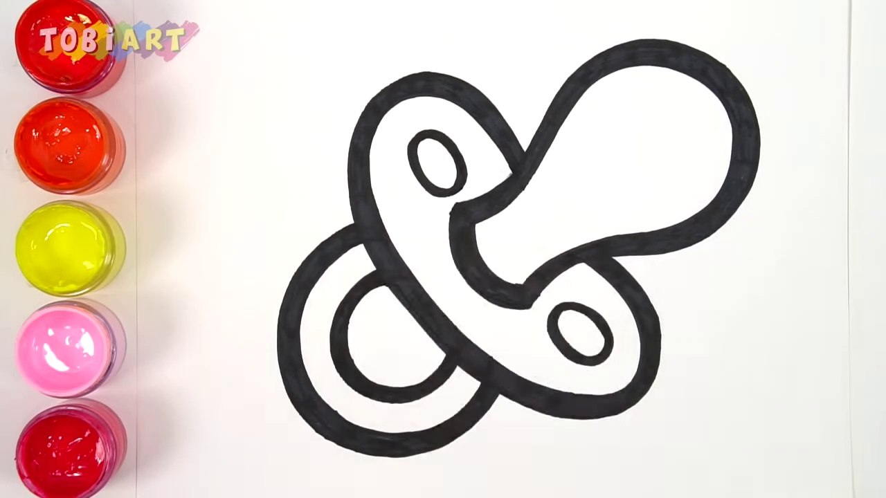 Let's learn to glitter Pacifier drawing and coloring for kids - TOBiART